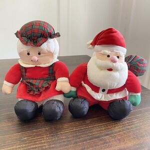 VTG Santa Claus & Mrs Claus Nylon Puffy Christmas Stuffed Plush Gibson Greetings